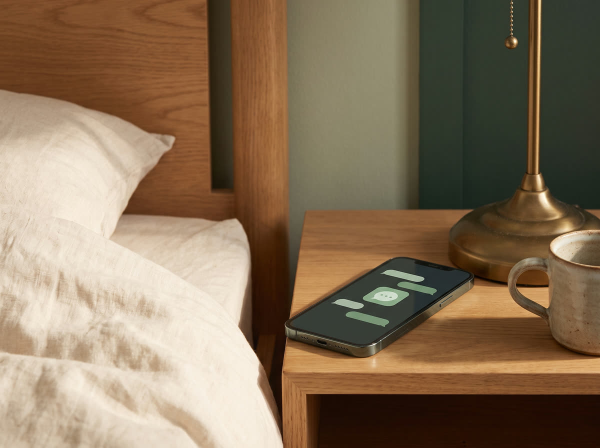 Guest checking a personal Northline message on a phone at the bedside